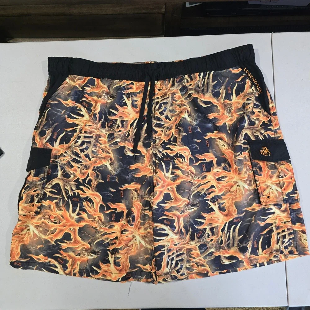 Legendary Whitetails 3XL Blaze Camo Flame Buck Antler Board Shorts Swim Trunks